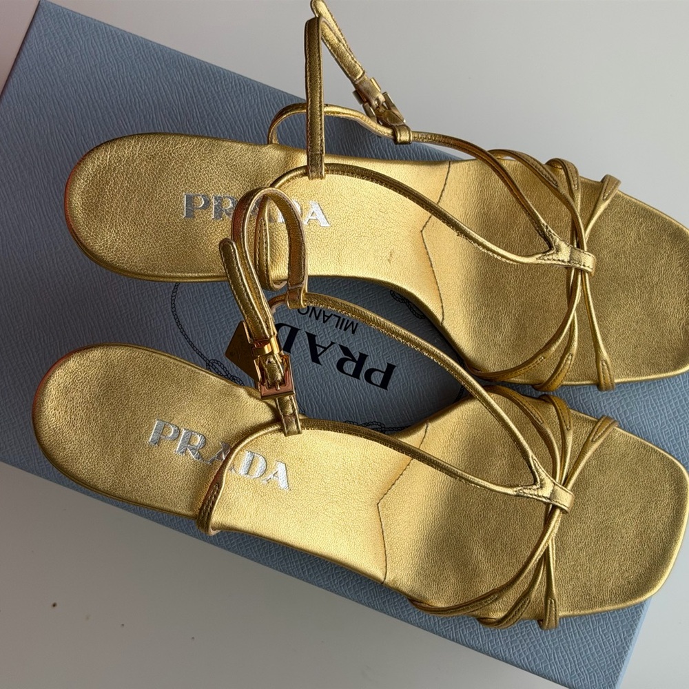 Prada Gold Strappy Sandals - Picture 2 of 6